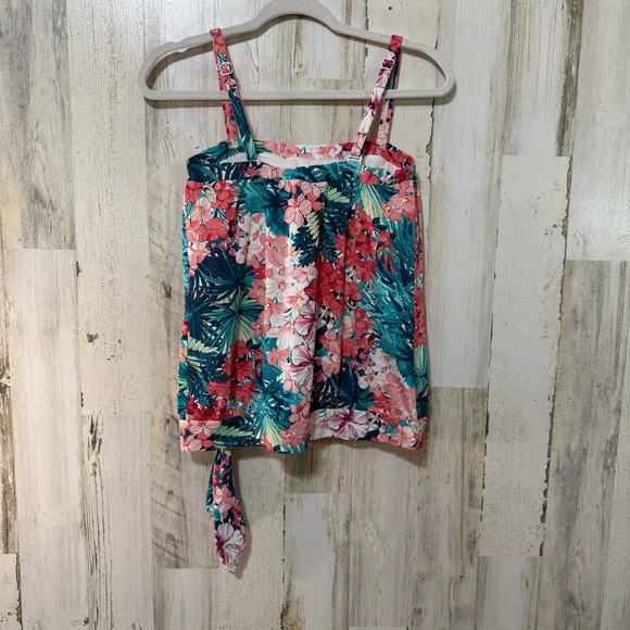 Beach House Pink Green Blue Textured Floral Relaxed Fit Tie Front Bikini Top - Picture 7 of 11